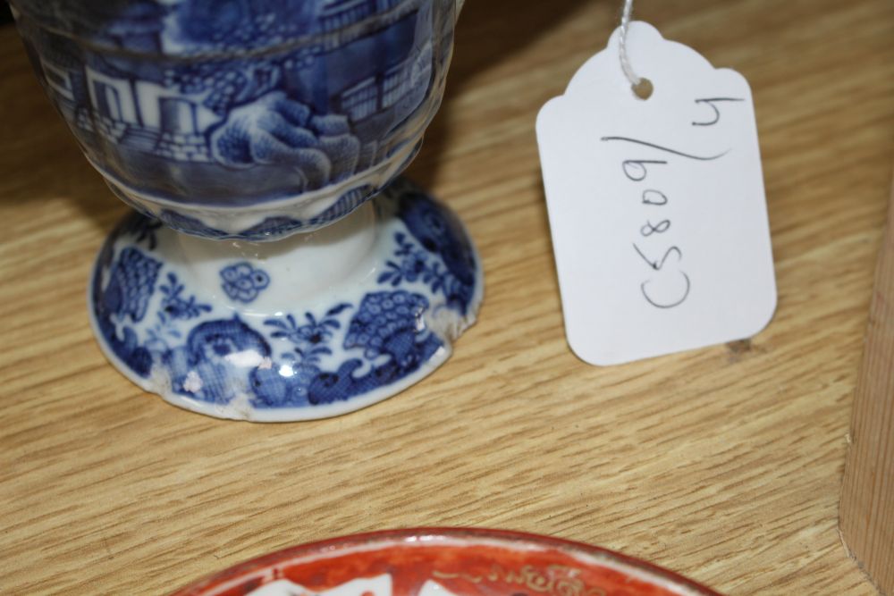 A Chinese blue and white jug, Japanese lacquer box and mixed Japanese ceramics